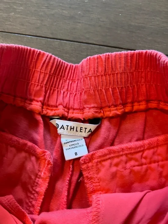 Athleta Playa Linen Wide Leg Crop Pants Coral Size 8 100% Linen - Picture 7 of 11